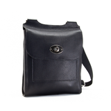 Black Leather Turnlock Shoulder Bag