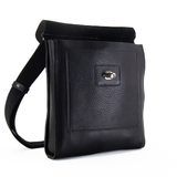 Black Leather Turnlock Shoulder Bag