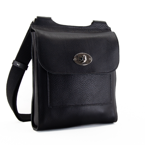 Black Leather Turnlock Shoulder Bag