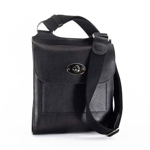 Black Leather Turnlock Shoulder Bag