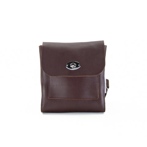 Brown Leather Turnlock Shoulder Bag