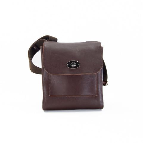 Brown Leather Turnlock Shoulder Bag