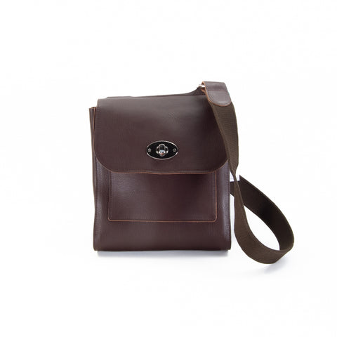 Brown Leather Turnlock Shoulder Bag