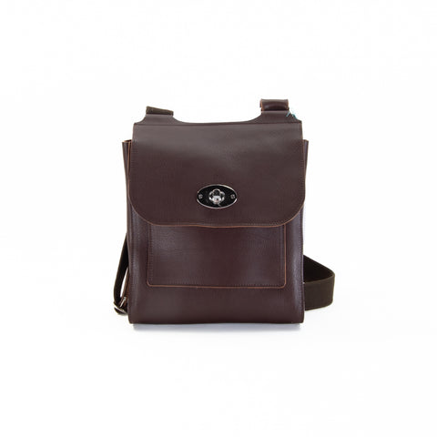 Brown Leather Turnlock Shoulder Bag