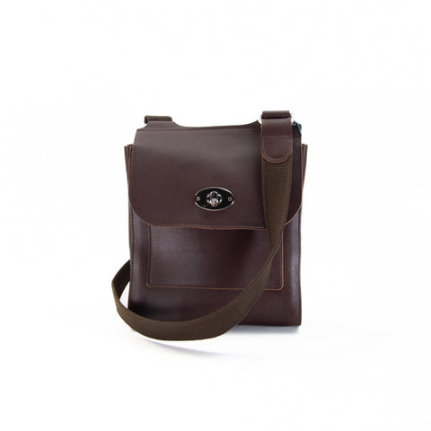 Brown Leather Turnlock Shoulder Bag