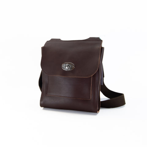 Brown Leather Turnlock Shoulder Bag