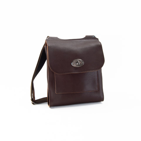 Brown Leather Turnlock Shoulder Bag