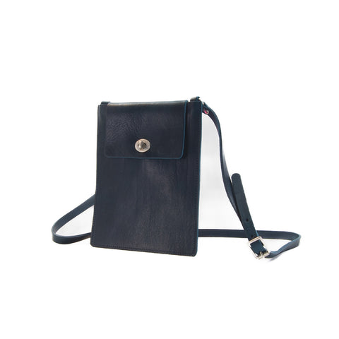 Flat Navy Leather Turnlock Bag