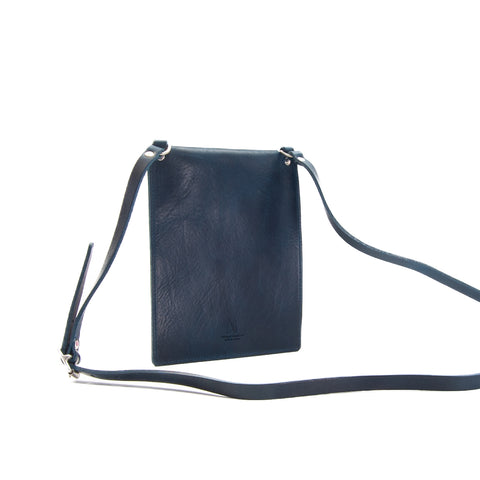 Flat Navy Leather Turnlock Bag