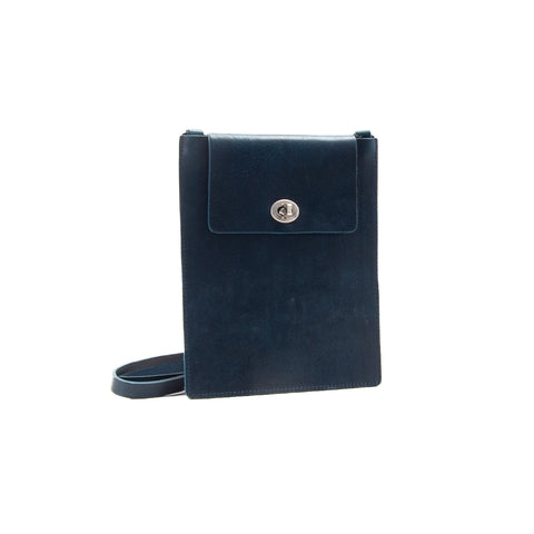 Flat Navy Leather Turnlock Bag