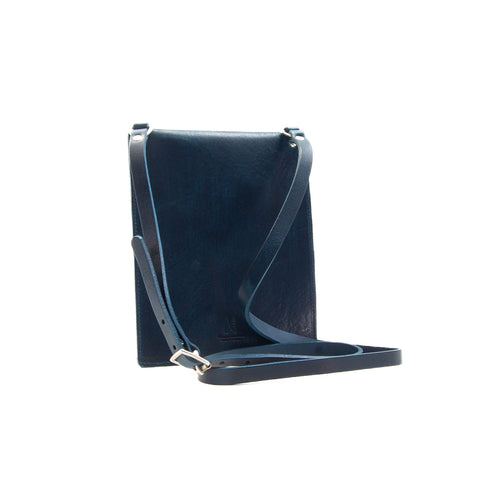 Flat Navy Leather Turnlock Bag