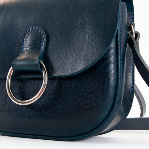 Mini-Belle Navy Leather Crossbody Bag