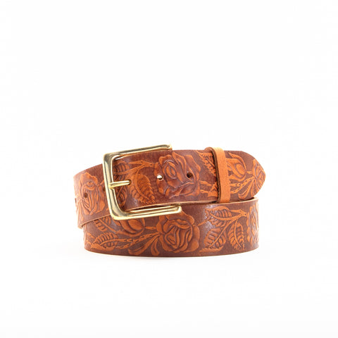 1 3/4" Tooled Classic Tan Leather Belt