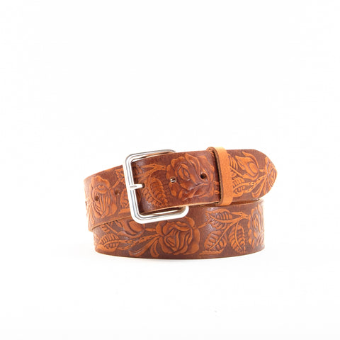 1 3/4" Tooled Classic Tan Leather Belt