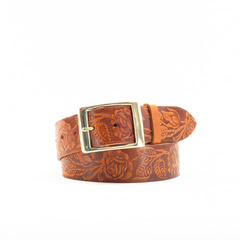 1 3/4" Tooled Classic Tan Leather Belt