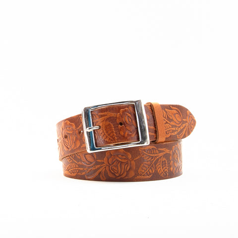 1 3/4" Tooled Classic Tan Leather Belt