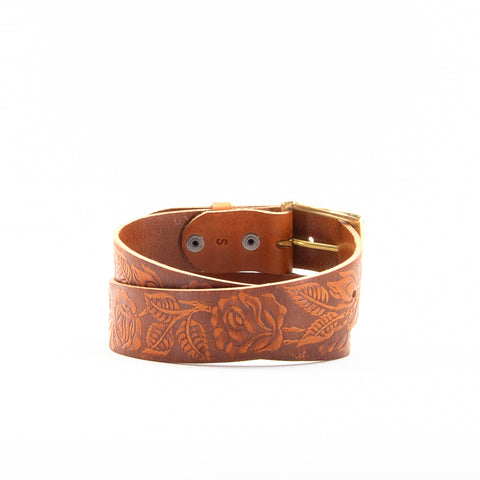 1 3/4" Tooled Classic Tan Leather Belt