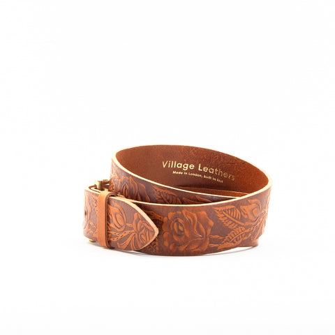 1 3/4" Tooled Classic Tan Leather Belt