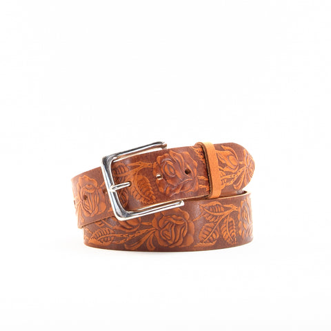 1 3/4" Tooled Classic Tan Leather Belt