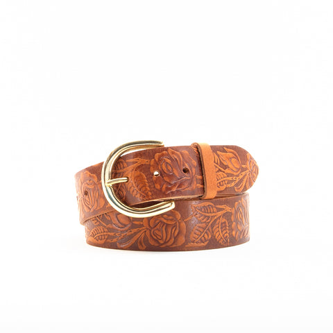 1 3/4" Tooled Classic Tan Leather Belt