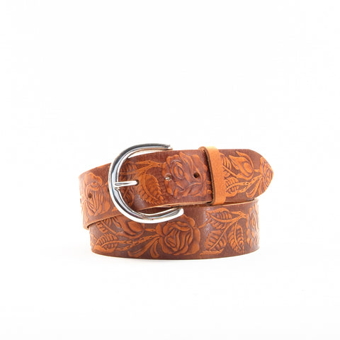 1 3/4" Tooled Classic Tan Leather Belt