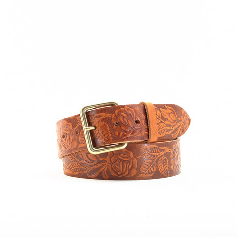 1 3/4" Tooled Classic Tan Leather Belt