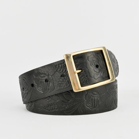 1 3/4" Tooled Classic Black Leather Belt