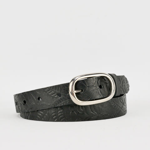 1" Tooled Classic Black Leather Belt