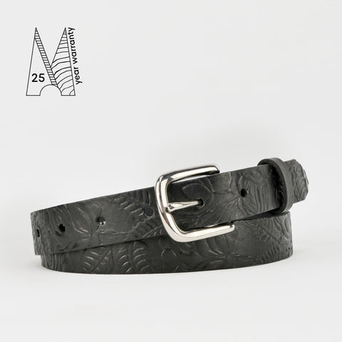 1" Tooled Classic Black Leather Belt