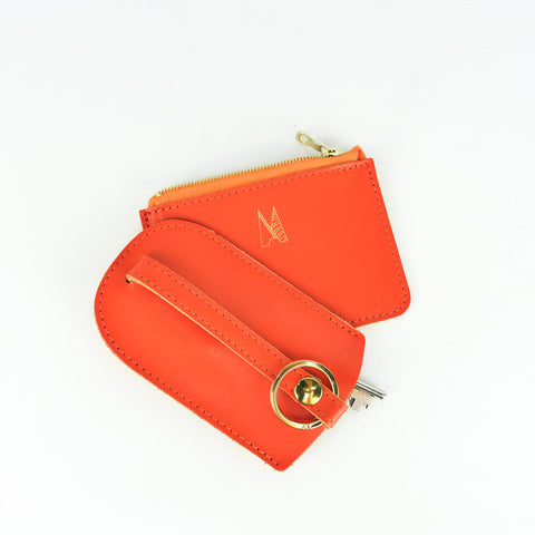 Tangerine Leather Bell Key Holder - Roam