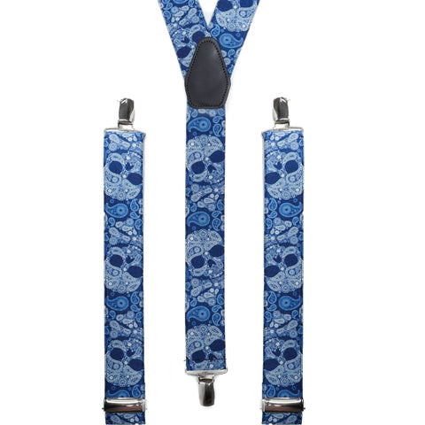 Blue Paisley Skulls Mens Trouser Braces