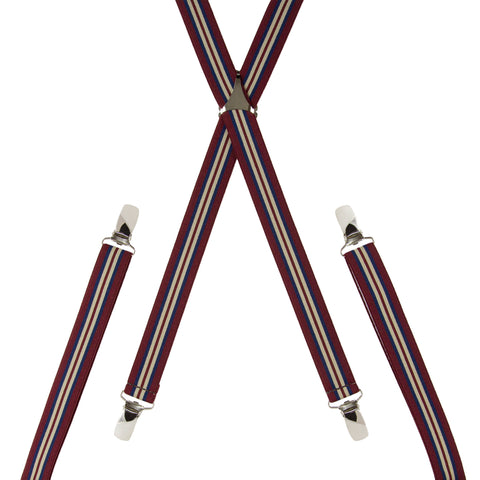 Pinstripe Burgundy Beige and Navy Trouser Braces