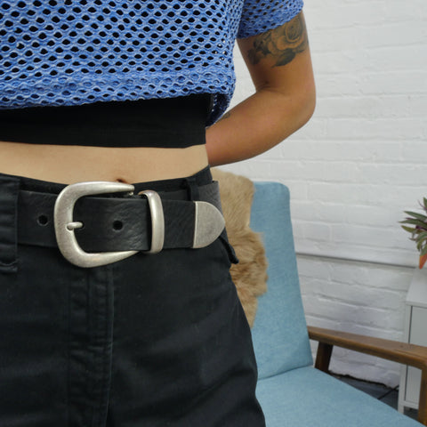 Black 1 1/2" 3 Part Buckle Leather Belt