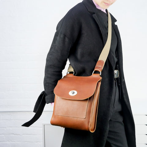 Tan Leather Turnlock Shoulder Bag