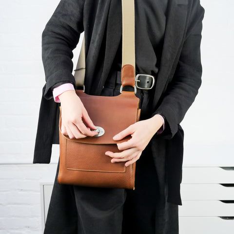 Tan Leather Turnlock Shoulder Bag