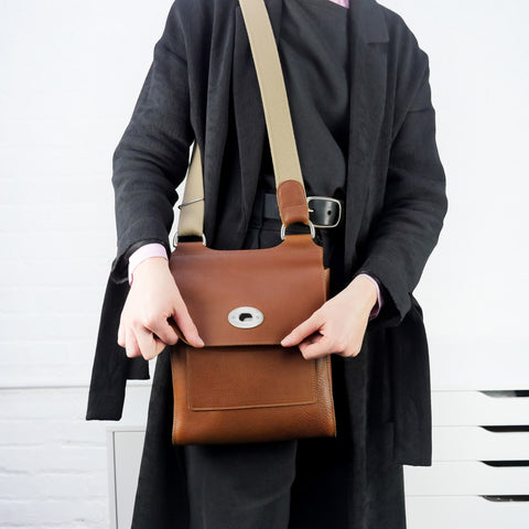 Tan Leather Turnlock Shoulder Bag