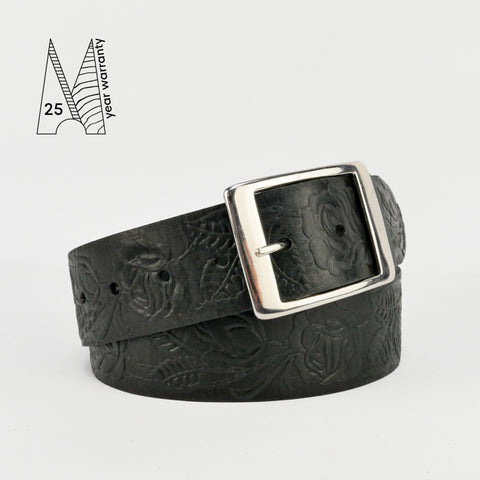 1 3/4" Tooled Classic Black Leather Belt