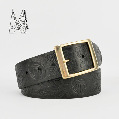 1 3/4" Tooled Classic Black Leather Belt