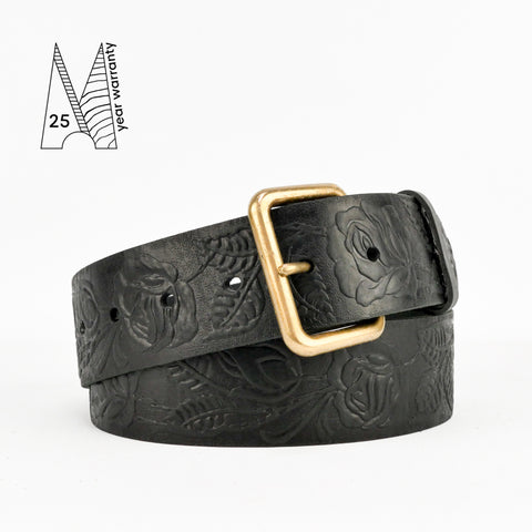 1 3/4" Tooled Classic Black Leather Belt