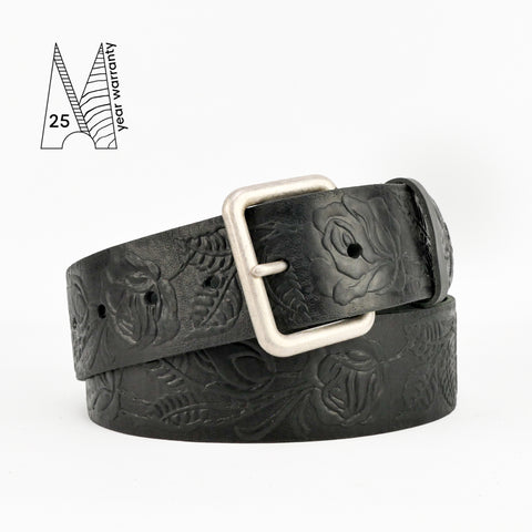 1 3/4" Tooled Classic Black Leather Belt