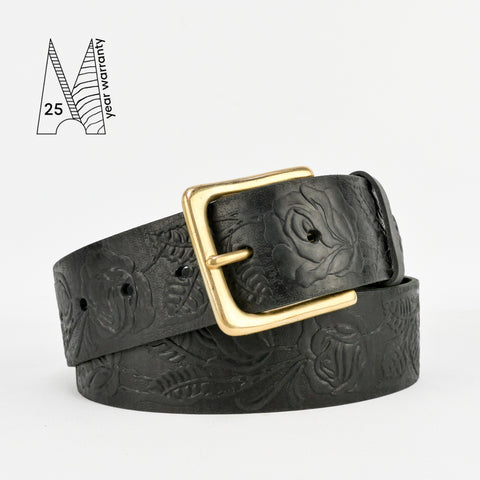 1 3/4" Tooled Classic Black Leather Belt