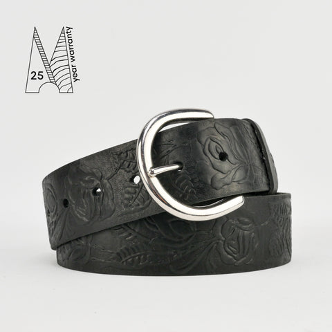 1 3/4" Tooled Classic Black Leather Belt