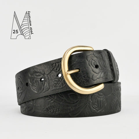 1 3/4" Tooled Classic Black Leather Belt