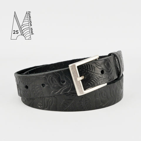 Rose & Leaf Tooled 1 1/4" Black Classic Belt