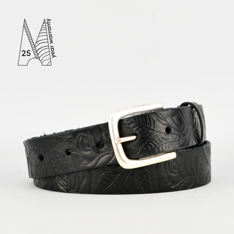 Rose & Leaf Tooled 1 1/4" Black Classic Belt