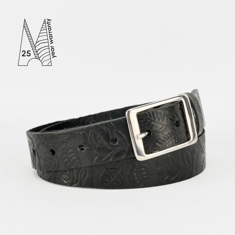 Rose & Leaf Tooled 1 1/4" Black Classic Belt