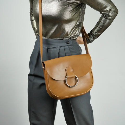 Belle Mustard Tan Leather Crossbody Bag