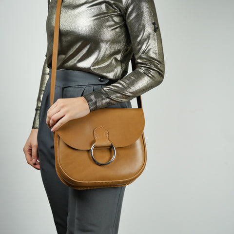 Belle Mustard Tan Leather Crossbody Bag