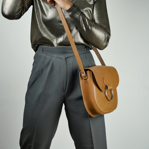 Belle Mustard Tan Leather Crossbody Bag