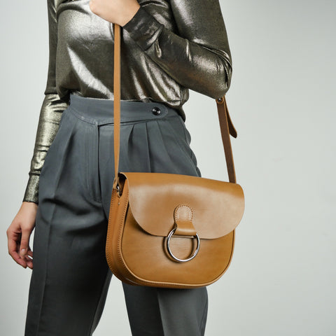 Belle Mustard Tan Leather Crossbody Bag